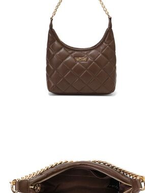 Quilted Brown Shoulder Bag with Gold Chain